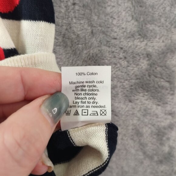 J Crew Womens Nautical Anchor Sweater S Navy White Stripe Intarsia Knit Pullover - Picture 8 of 10